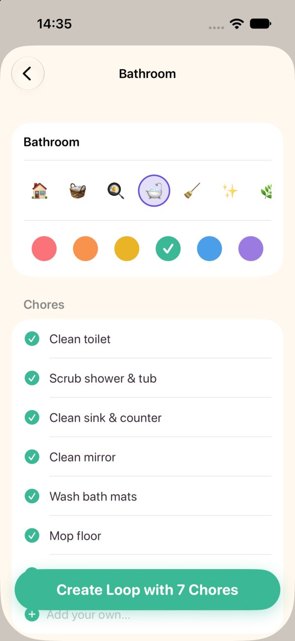 Setting up a Bathroom loop from suggested chores